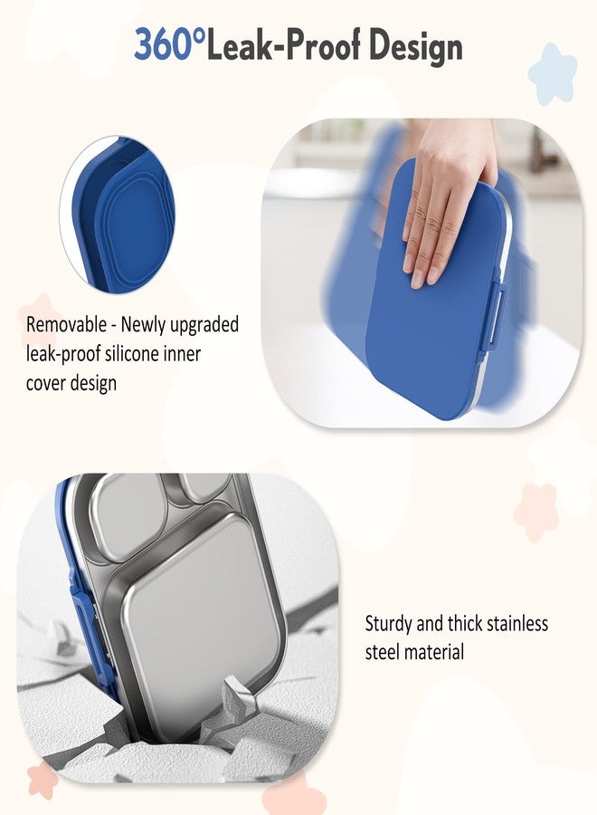 Howeemo Stainless Steel Bento Box Kids, Leak Proof Metal Bento Lunch Box,3 Compartments 304 Stainless Steel Bento Lunch Containers for School and Office, BPA-Free(Blue) - Image 3